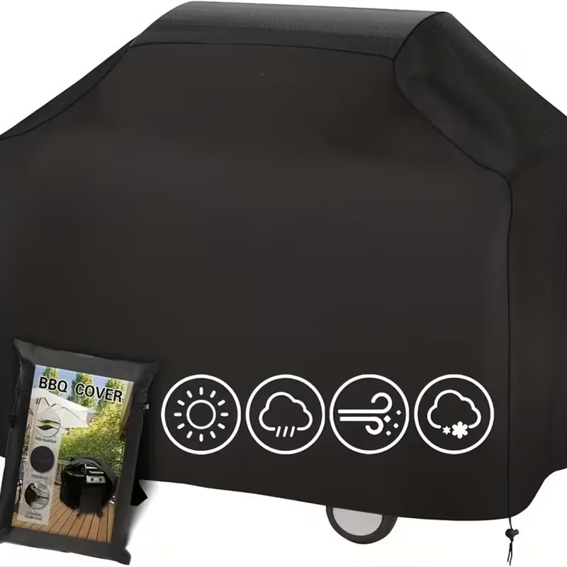 BBQ Grill Cover, 75 Inch Heavy Duty Waterproof Outdoor Barbecue Grill Protector, Weather Resistant 500D Polyester with Windproof Drawstring, Black