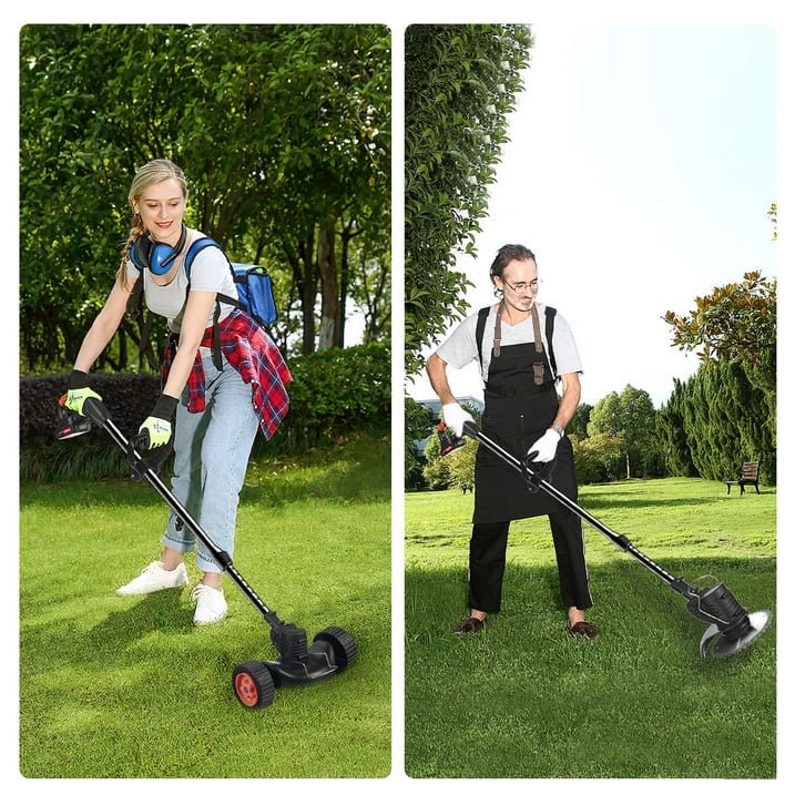 Electric Weed Eater, Cordless with Wheels 21V Portable 4-in-1 Grass Trimmer Edger