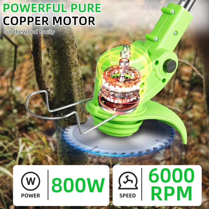 Brush Cutter Cordless Weed Wacker Electric Weed Eater with 2 Large Capacity Batteries &17 Blades for Lawn Garden Yard