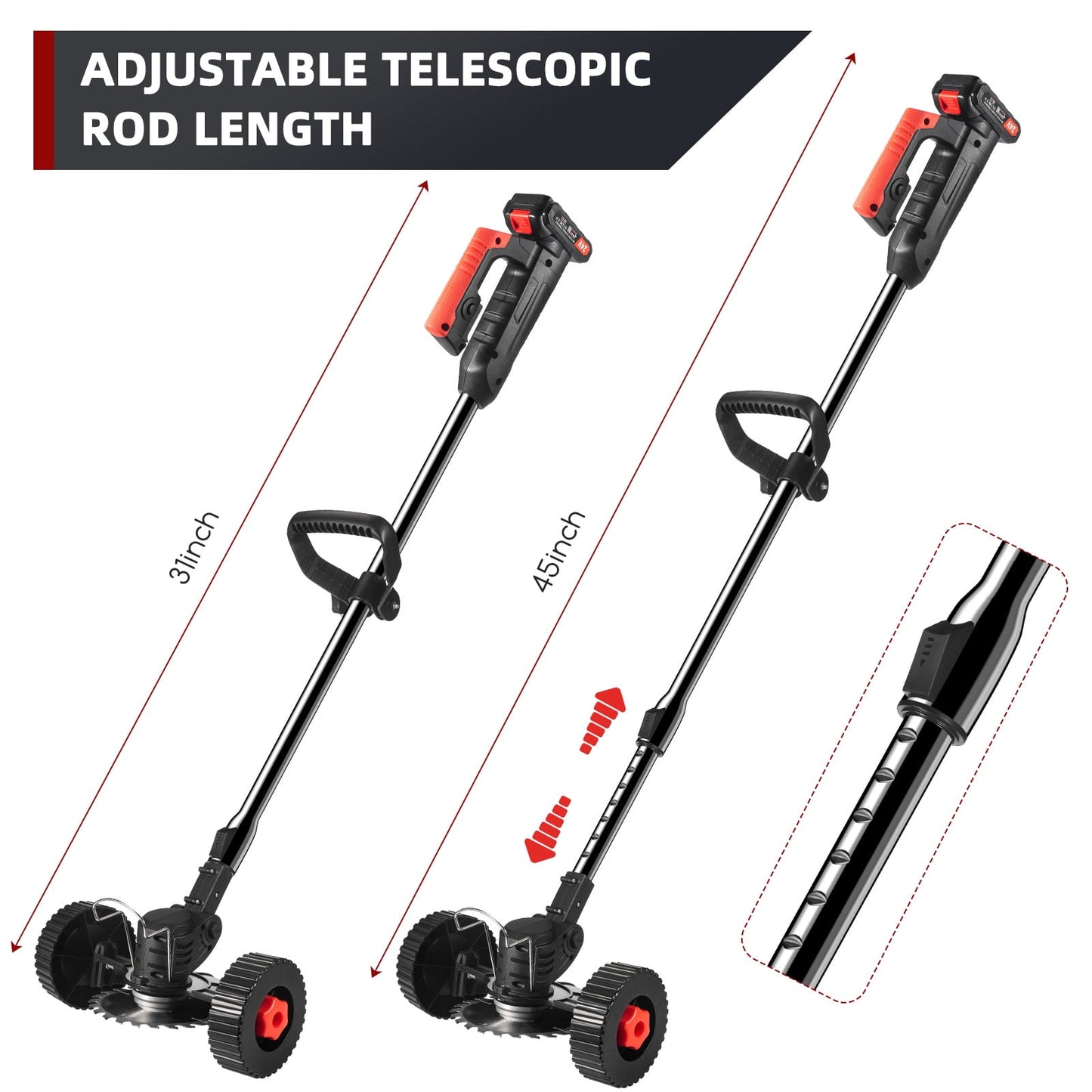 Electric Weed Wacker, Battery Powered Cordless String Trimmer Edger with Wheels,Electric Weed Eater Cutter Lawn Mower Edger Tool,Adjustable Handle,3 Function Blades Cutter for Yard and Garden