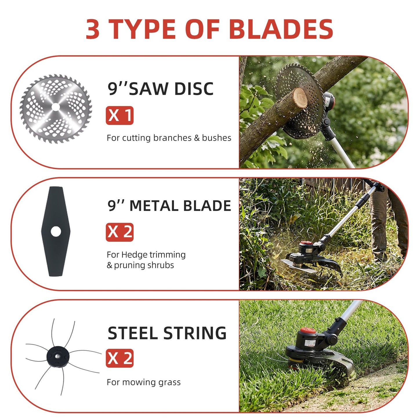 Weed Eaters, 21V 650W Cordless Electric Weed Wacker 9-Inch Blades Brushless Grass Trimmer & Edger with 2 Battery String Trimmer for Yard