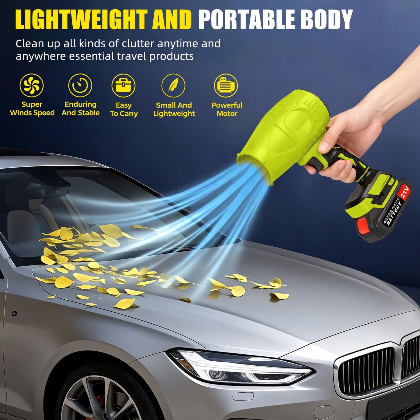 Leaf Blower, 21V Cordless Electric with Extended Nozzle Handheld Blower for Patio Cleaning Blowing Leaves and Dust, Green