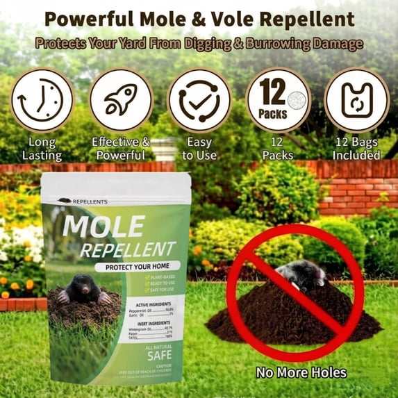 Paddsun Mole & Gopher Deterrent Balls for Yard, Plant-Based Outdoor Scent Barrier Safe Around People Pets & Plant to Keep Vole Groundhog Out of Lawn Yard Garden-12P