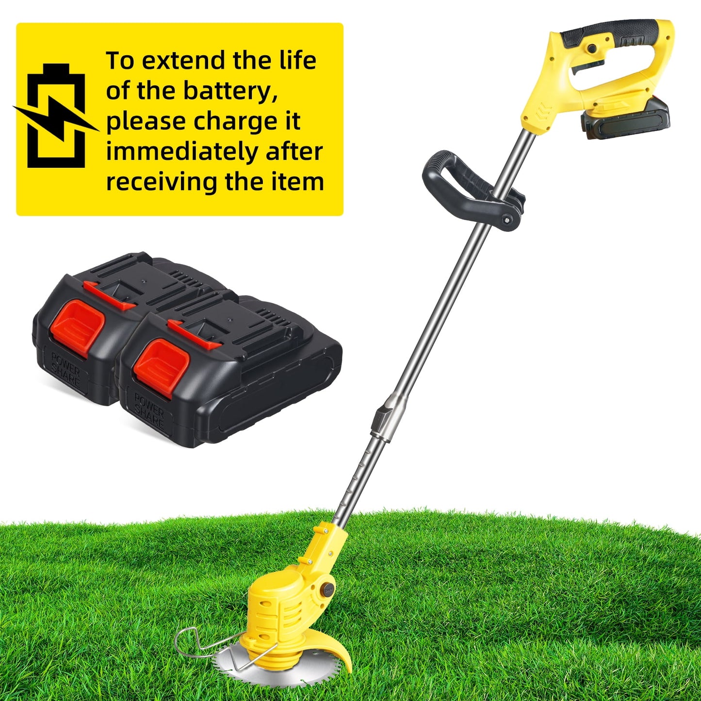 Electric Weed Wacker Battery Powered,Cordless String Trimmer Edger with Wheels 3 Function Blades Cutter for Yard and Garden