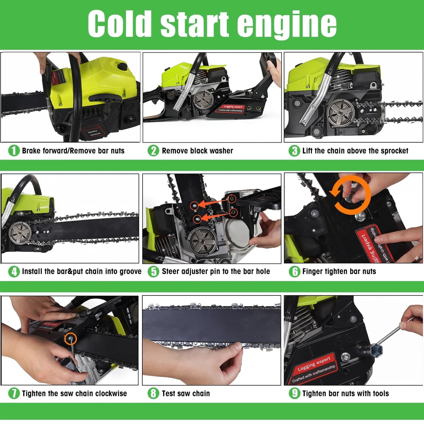 58CC Gas Powered Chainsaw, 18 in Bars Automatic Chain Oiler Quick Start Gasoline Chain Saws for Wood Cutting Chainsaw