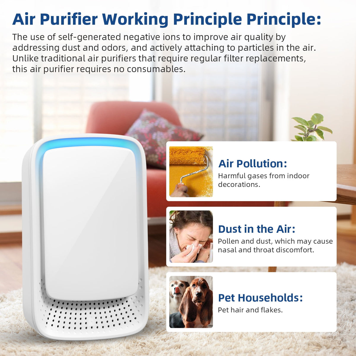HEPA Air Purifier, 50 Sq Ft, White (6 Count)