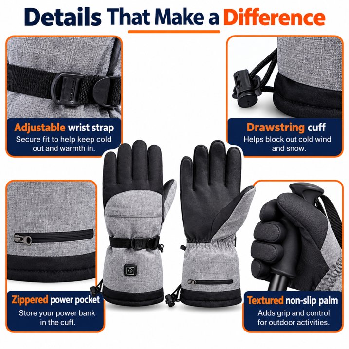 Heated Gloves for Men Women - Rechargeable Electric Hand Warmers with 5000mAh Battery & 3 Heating Levels