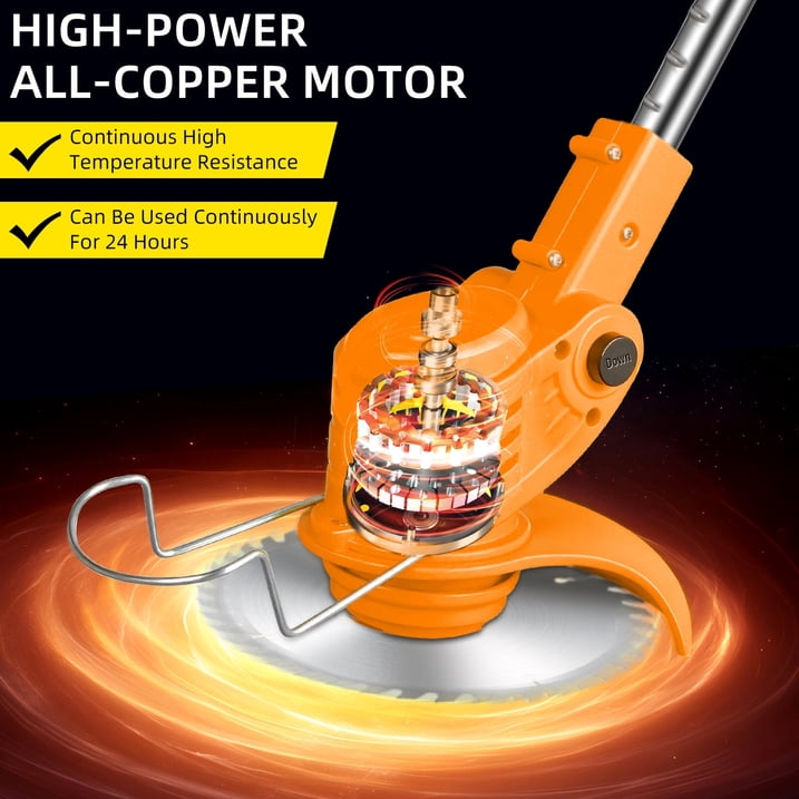 Electric Weed Wacker Battery Powered,Cordless String Trimmer Edger with Wheels 3 Function Blades Cutter for Yard and Garden