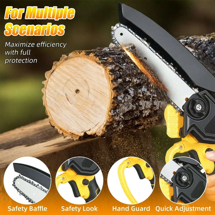 Mini Chainsaw, 6 Inch 21V Cordless Electric Chainsaw Portable Handheld with 2 Batteries 2 Chains