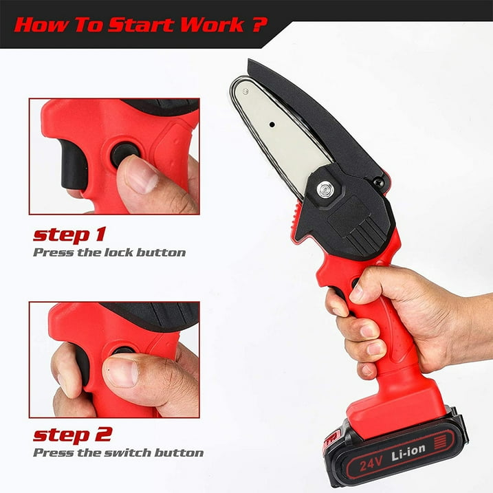 6" Mini Chainsaw Cordless, 24V Handheld Electric Chain Saw with 2 Battery for Tree Trimming