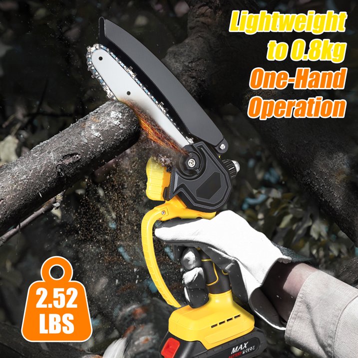 Mini Chainsaw, 6 Inch 21V Cordless Electric Chainsaw Portable Handheld with 2 Batteries 2 Chains