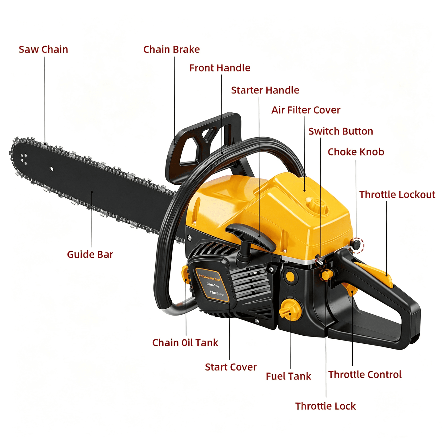 62cc Gas Chainsaw 20 Inch Gas Powered Chainsaw 2-Stroke Handheld Wood Cutting Tree Trimming Saw with Tool Kit, Black & Yellow