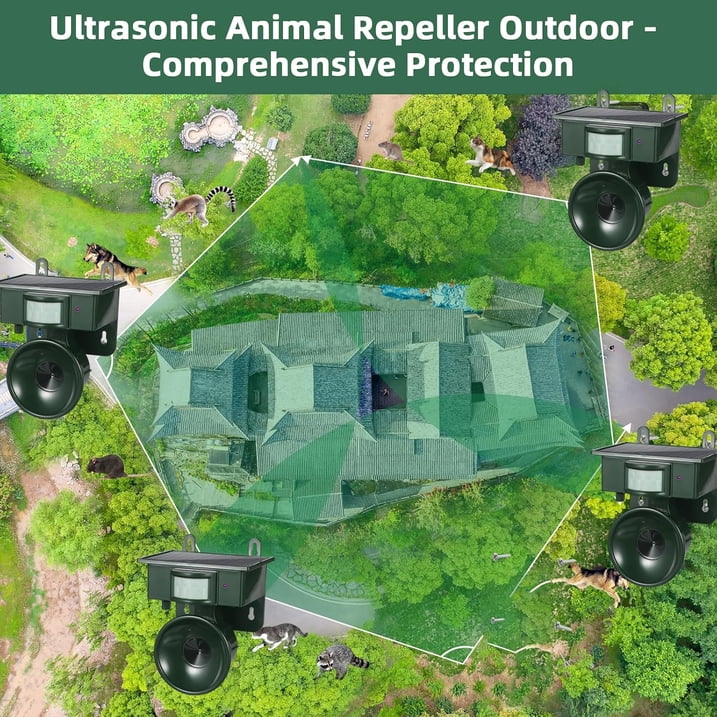 Solar Ultrasonic Bird Repeller Outdoor, Woodpecker Deterrent for House & Pigeon Repellent Devices Motion Activated Waterproof Animal Deterrent with Frequency Swapping for Garden Patio