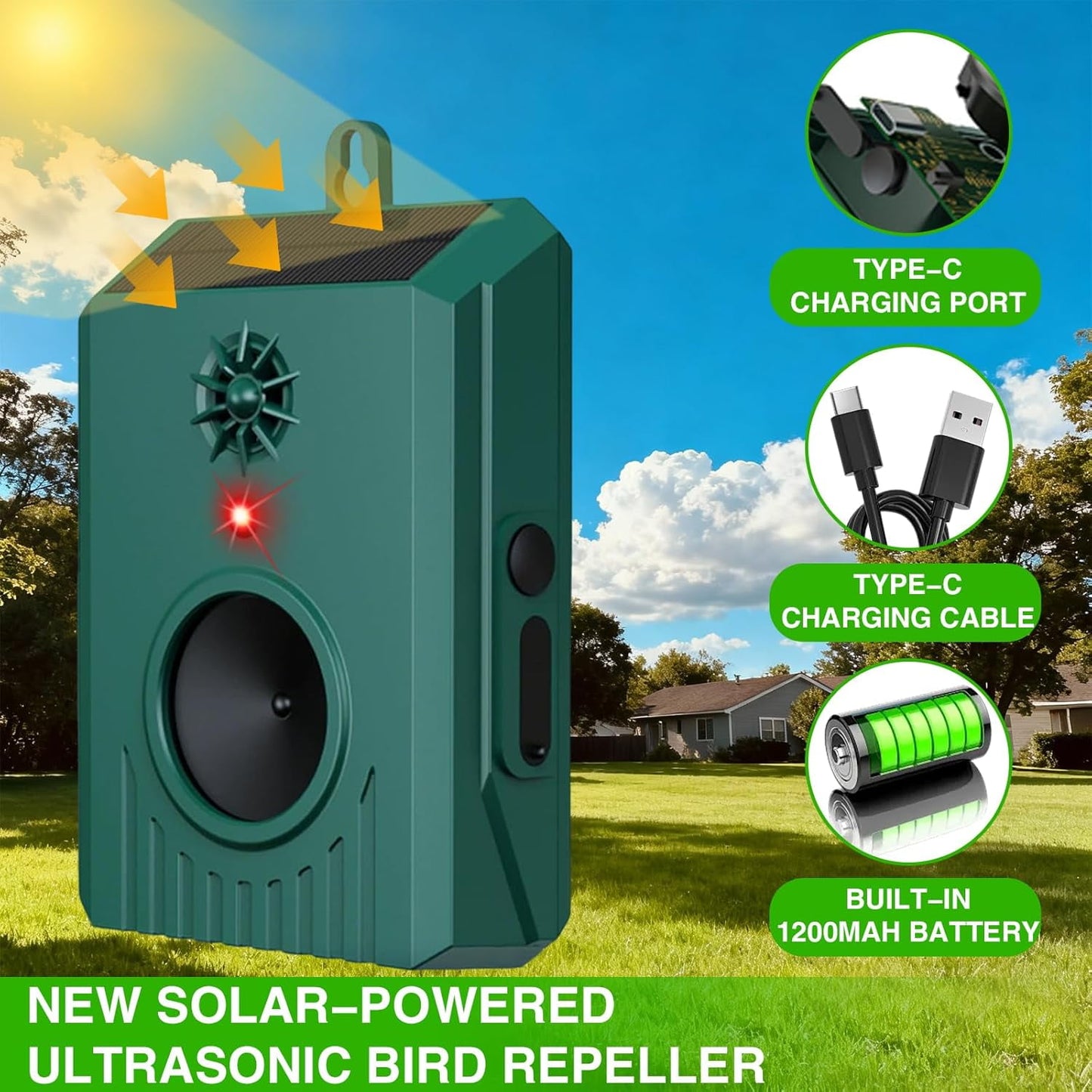 Solar Ultrasonic Bird Repeller, 2-Pack Outdoor Deterrent for Pigeons Woodpeckers Crows, Waterproof Hanging Humane Bird Repellent for Garden